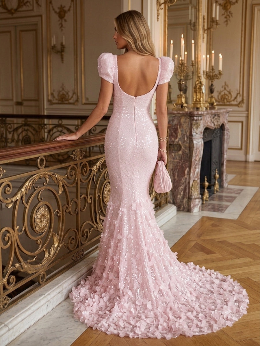 Sequin Mermaid Sweetheart 3D Flowers Ruched Evening Dresses