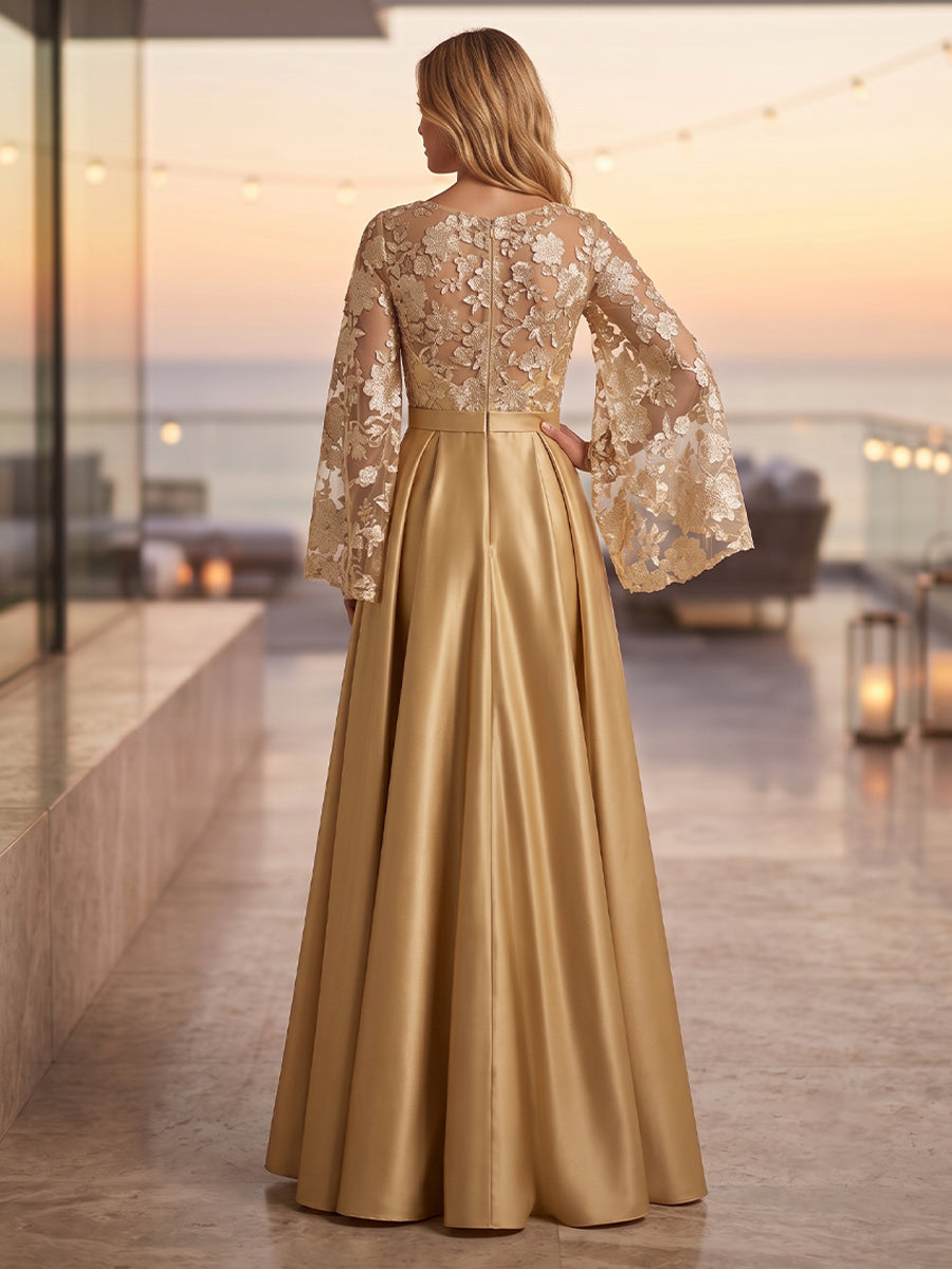 Satin Sheath Scoop Neck Sequin Floral Ruched Evening Dresses