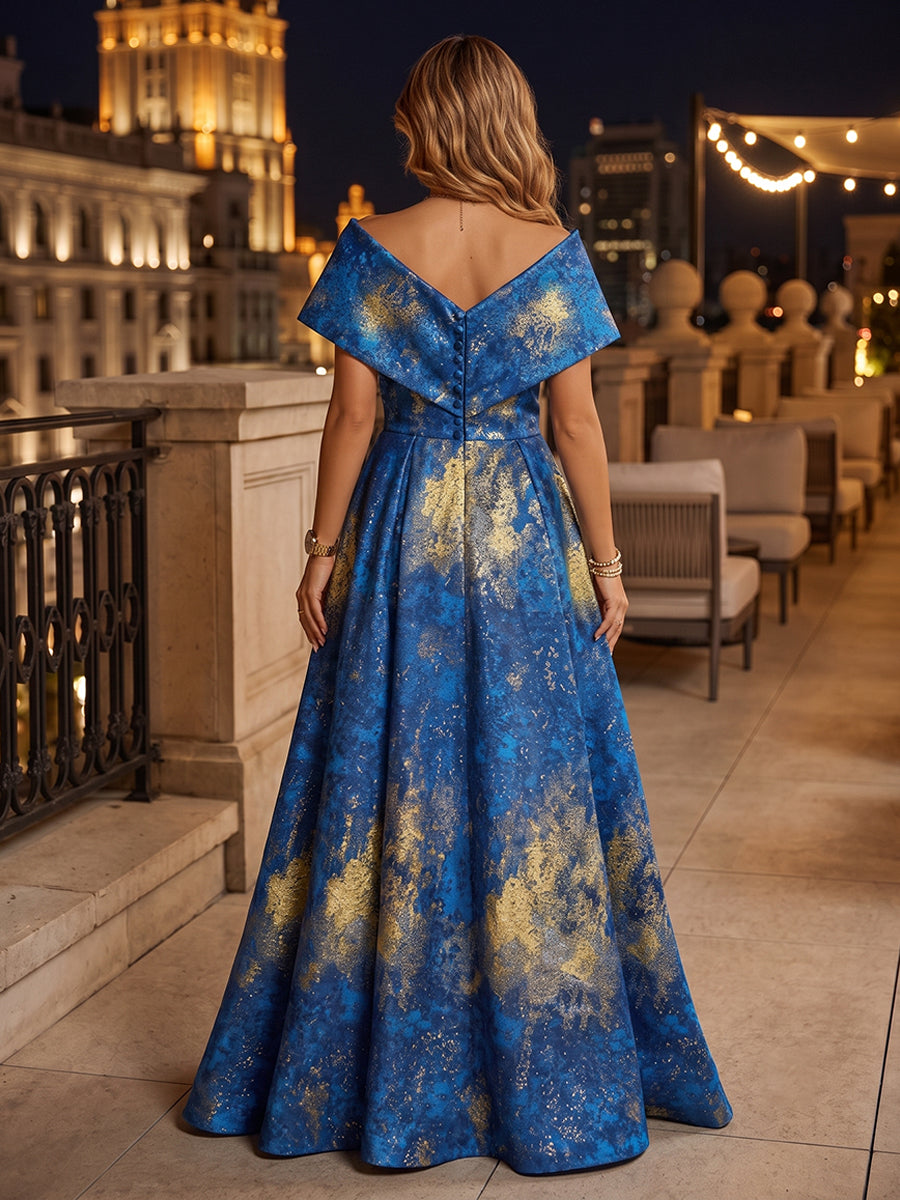 Floral Print A Line Off the Shoulder Pleats Ruched Evening Dresses for Women