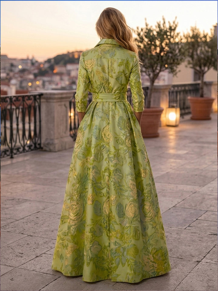Jacquard A Line High Neck Front Slit Pleats Mother of the Bride Dresses