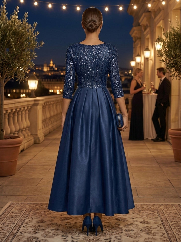 Satin A Line Scoop Neck Sequin Ruched Mother of the Bride Dresses