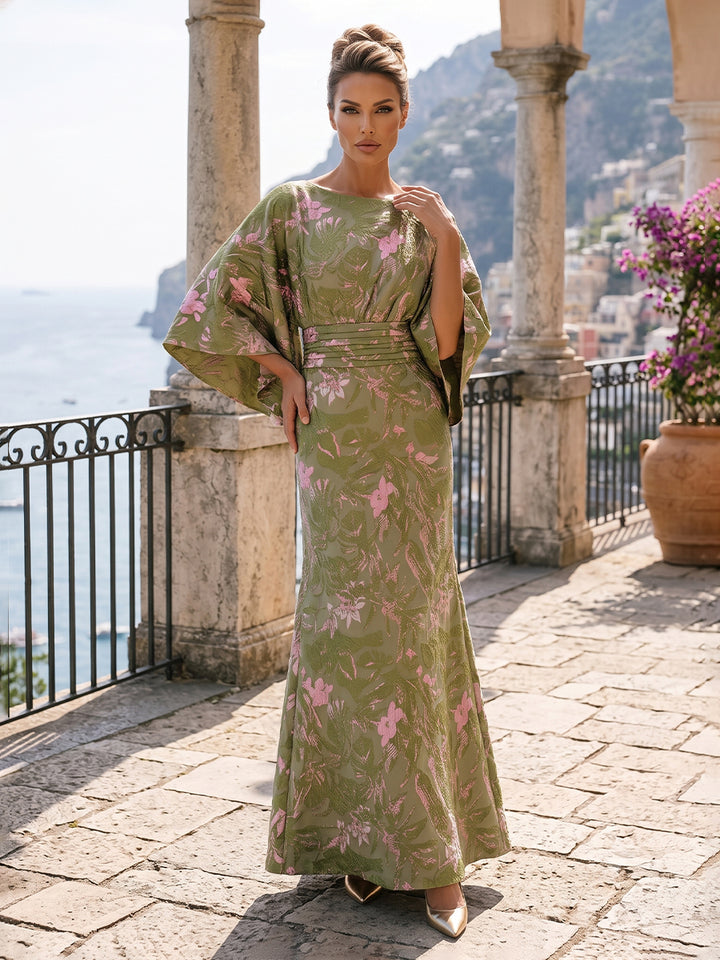 Jacquard Sheath Scoop Neck Pleats Ruched Mother of the Bride Dresses
