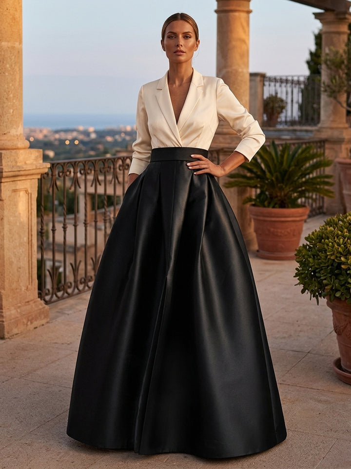 Satin A Line V Neck Pleats Ruched Evening Dresses