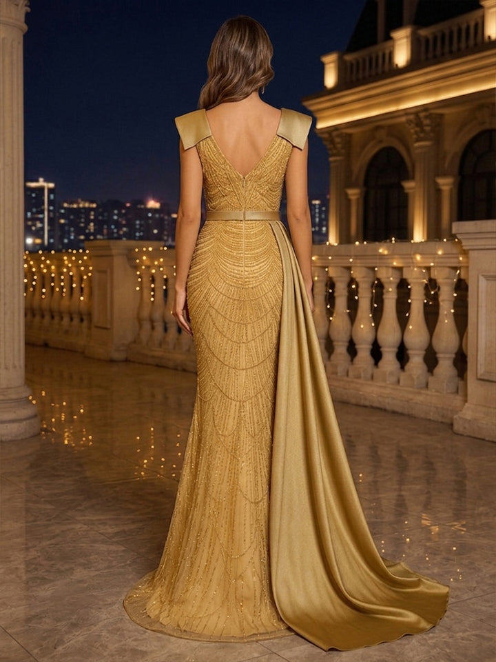 Sequin Mermaid V Neck Sash elegent Evening Dresses for Women
