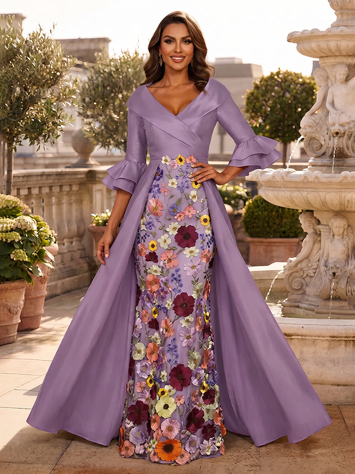 Embroidery A Line V Neck Ruffles Ruched Mother of the Bride Dresses