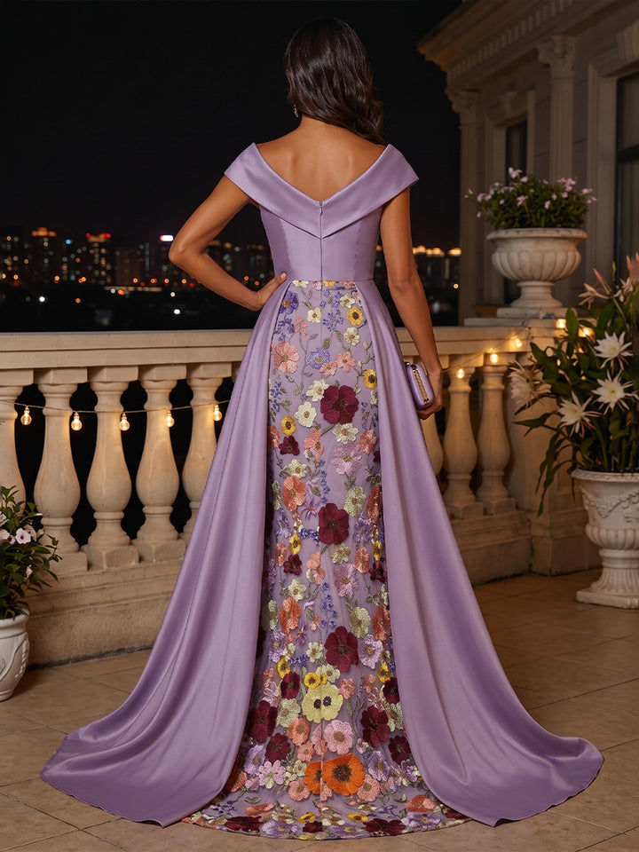 Embroidery A Line V Neck Pleats Ruched Evening Dresses