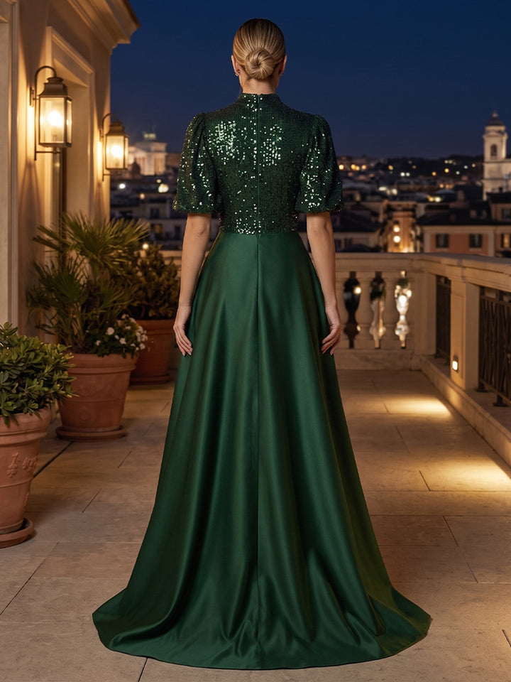 Satin A Line High Neck Pleats Ruched Mother of the Bride Dresses