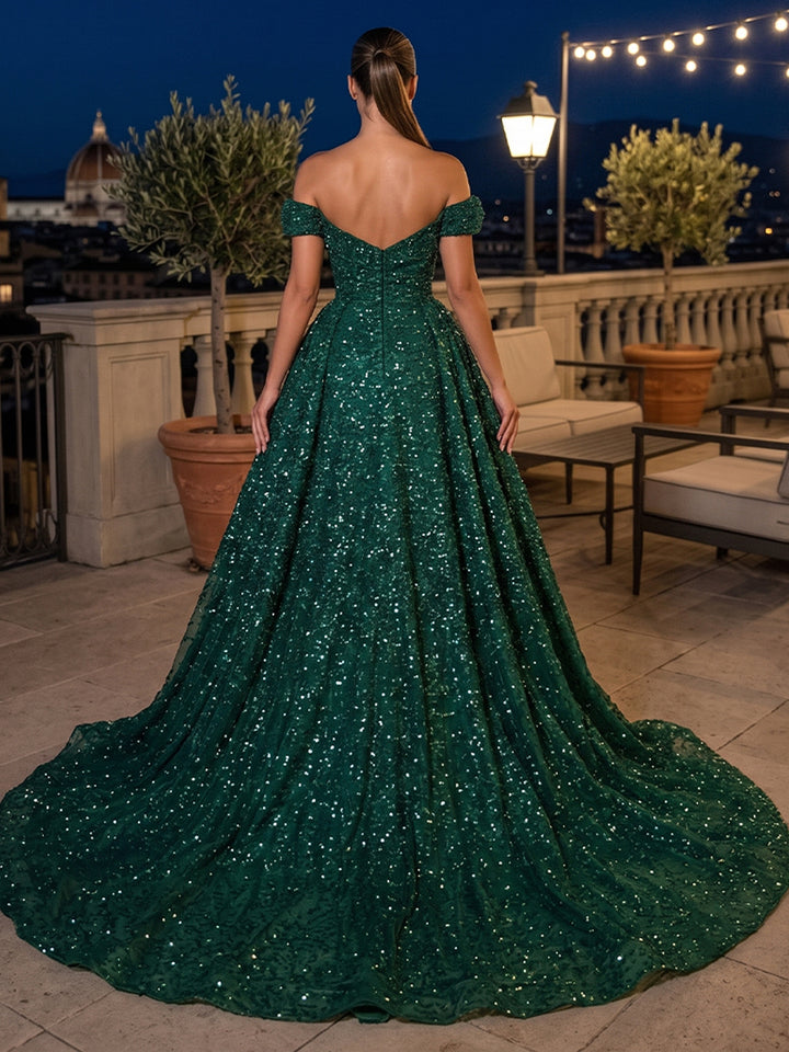 Sequin A Line Off the Shoulder Glitter elegent Evening Dresses for Women