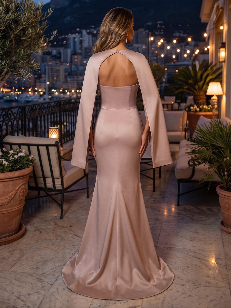 Satin Mermaid Square Neck Sequin Floral Ruffles Mother of the Bride Dresses