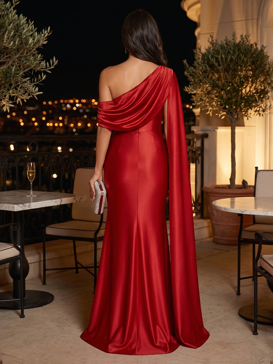 Satin Mermaid Off the Shoulder Sash Ruched Evening Dresses