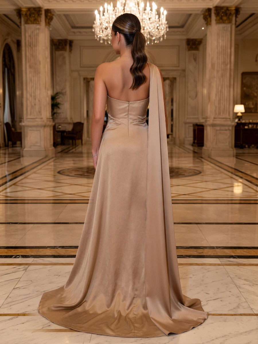 Sequin Sheath One Shoulder Sash Ruched Evening Dresses