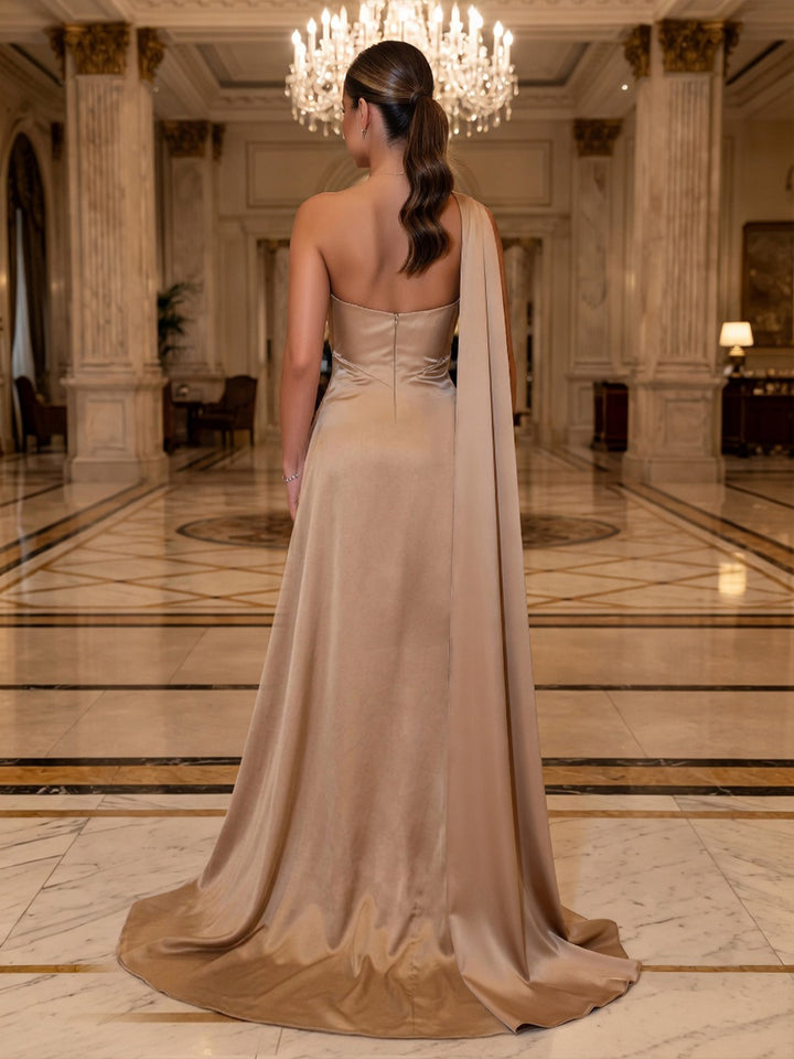 Sequin Sheath One Shoulder Sash Ruched Evening Dresses