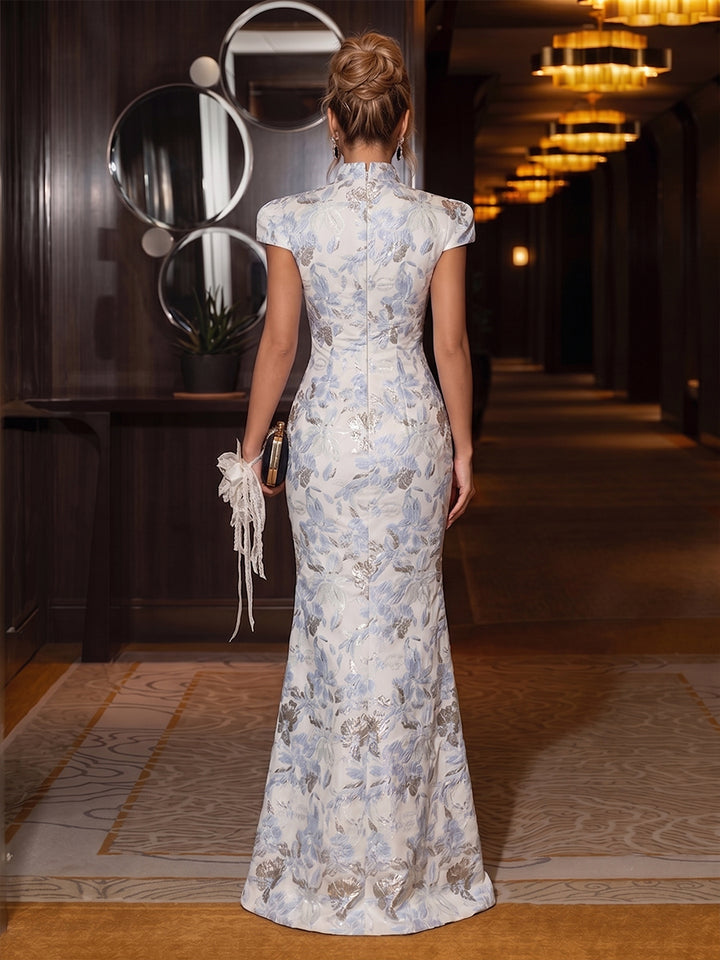 Jacquard Mermaid High Neck Glitter elegent Evening Dresses for Women