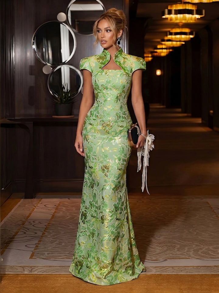 Jacquard Mermaid High Neck Glitter elegent Evening Dresses for Women