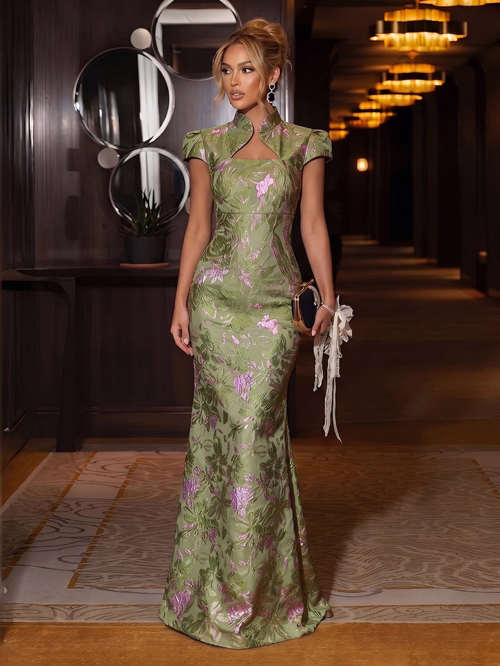 Jacquard Mermaid High Neck Glitter elegent Evening Dresses for Women