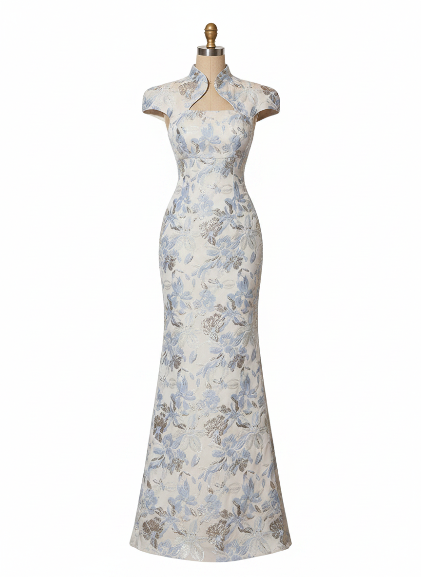 Jacquard Mermaid High Neck Glitter elegent Evening Dresses for Women