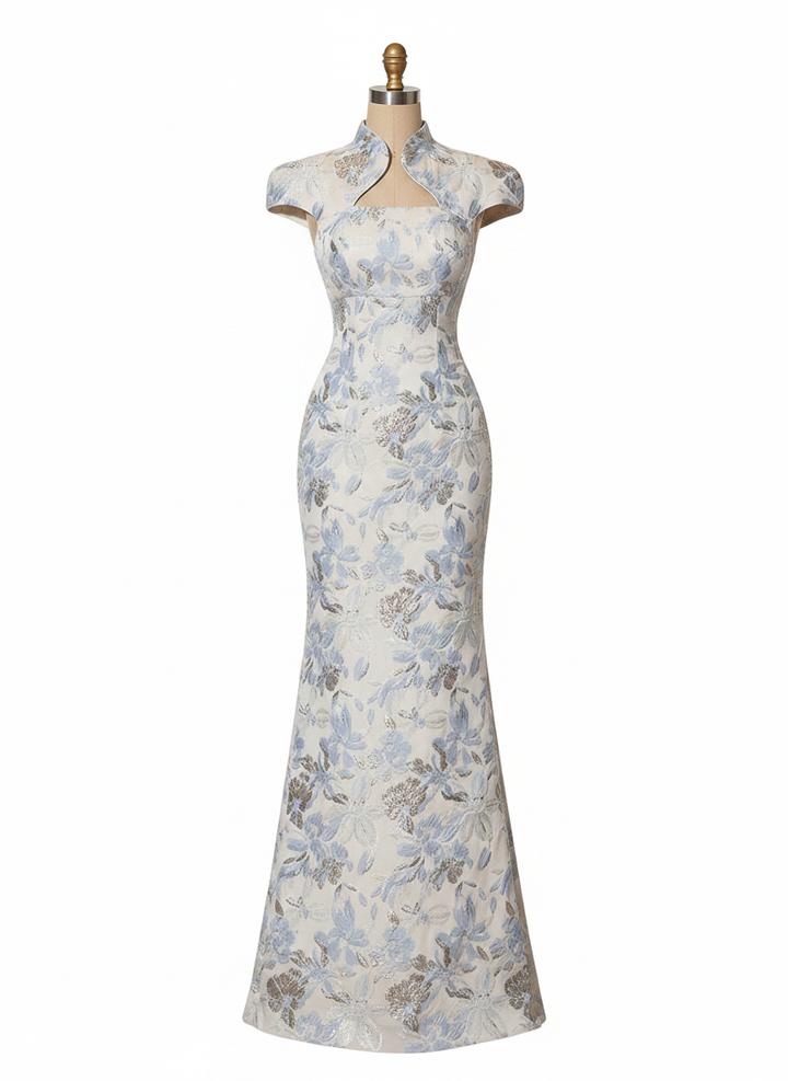Jacquard Mermaid High Neck Glitter elegent Evening Dresses for Women