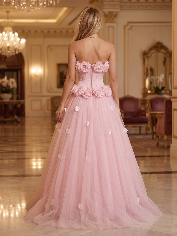 Tulle A Line Strapless Corset Pleats Evening Dresses