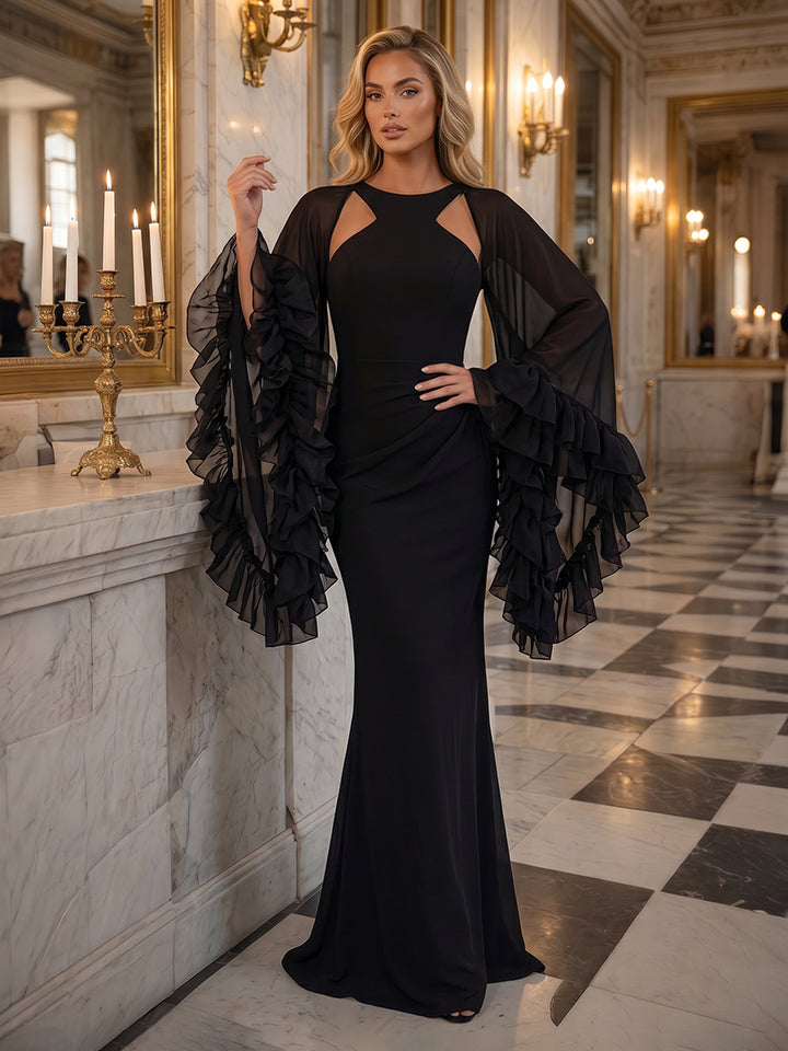 Chiffon Mermaid Scoop Neck Ruffles Ruched Evening Dresses