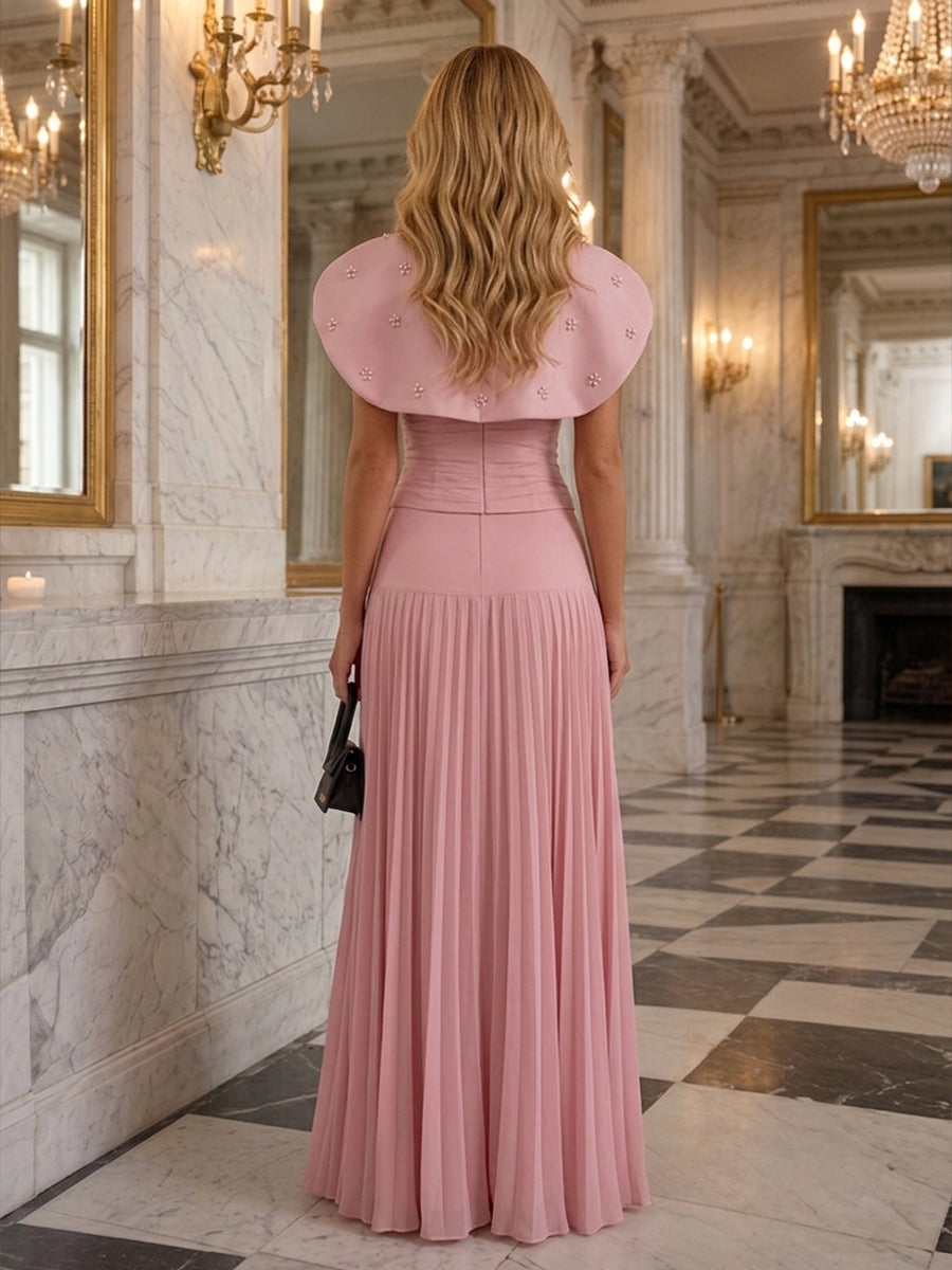 Chiffon A Line Strapless Cape Ruched Evening Dresses