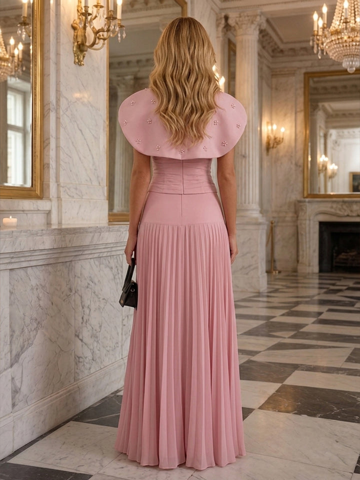 Chiffon A Line Strapless Cape Ruched Evening Dresses