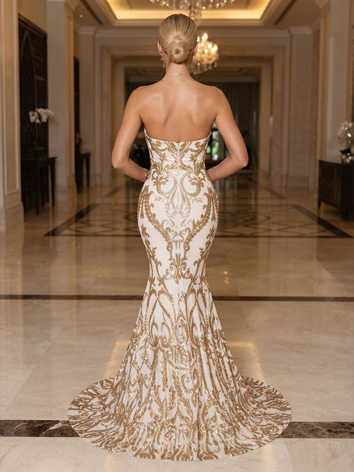 Sequin Floral Mermaid Spaghetti Straps Glitter elegent Evening Dresses for Women