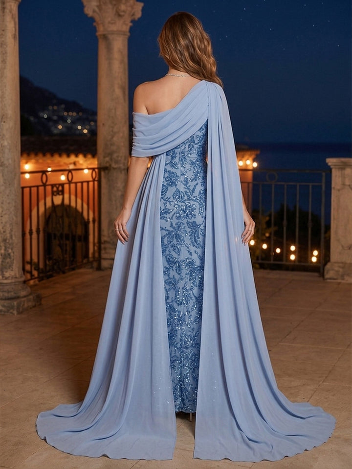 Sequin Floral Mermaid Off the Shoulder Sash Ruched Evening Dresses