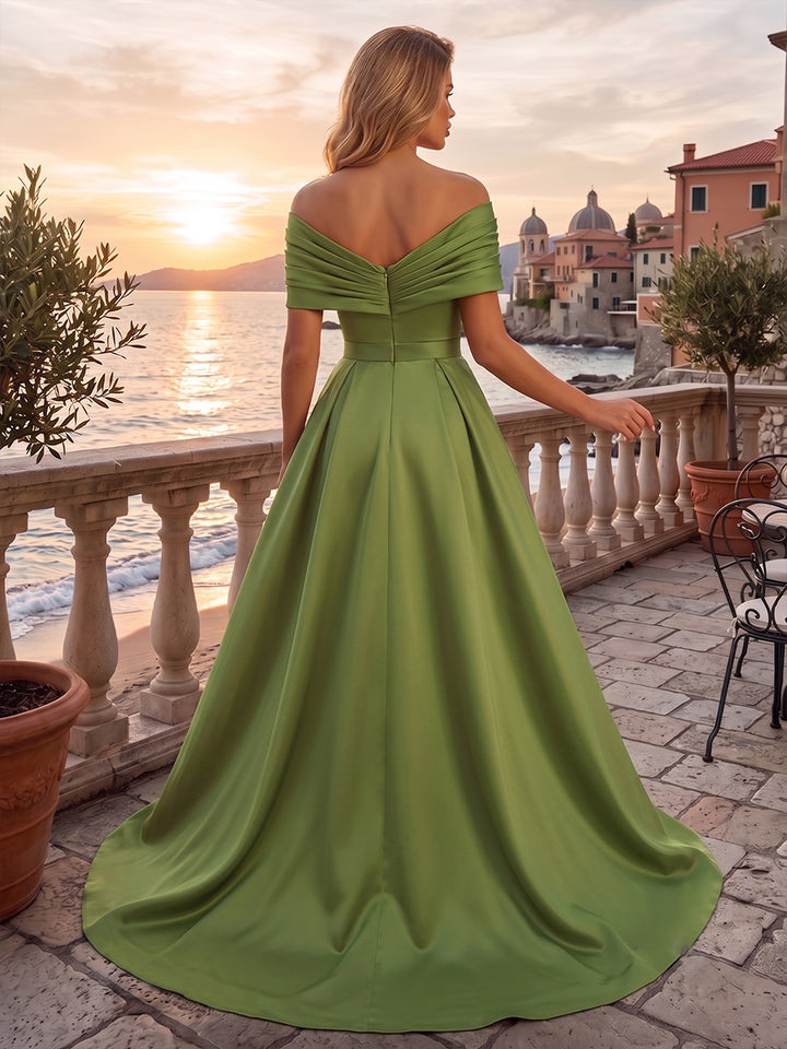 Sequin Floral A Line Off the Shoulder Ruched Ruched Evening Dresses