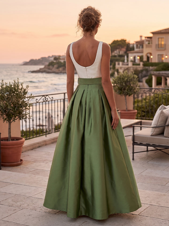 Satin A Line Scoop Neck Belt Ruched Evening Dresses
