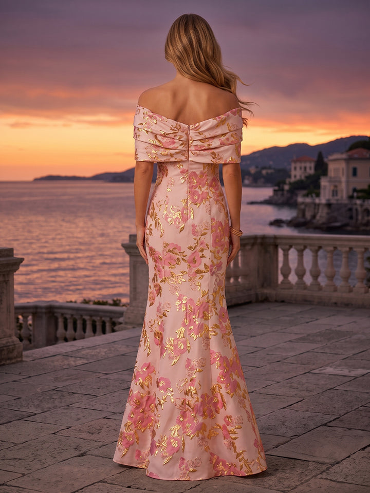 Jacquard Mermaid Off the Shoulder Ruched elegent Evening Dresses