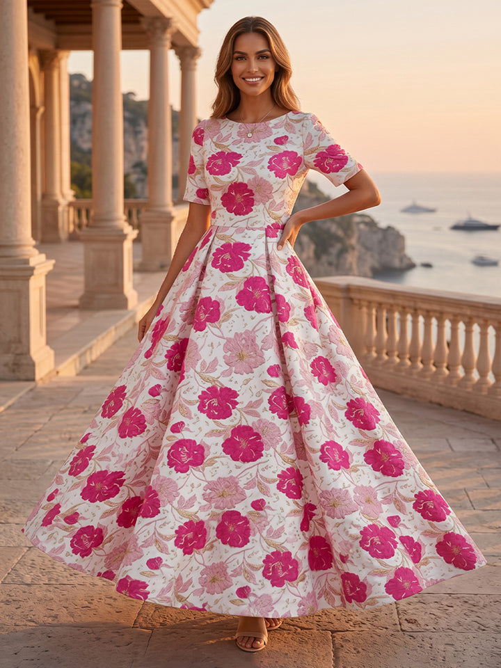 Jacquard A Line Scoop Neck Pleats Ruched Evening Dresses