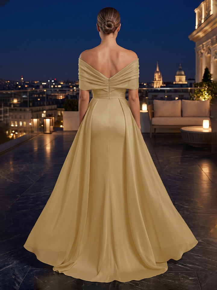 Sequin A Line Off the Shoulder Pleats Ruched Evening Dresses