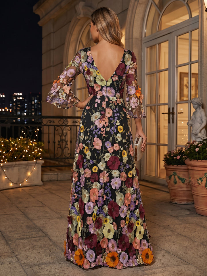 Embroidery A Line V Neck Ruched elegent Evening Dresses for Women