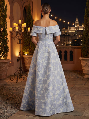 Jacquard A Line Off the Shoulder Belt Ruched Evening Dresses