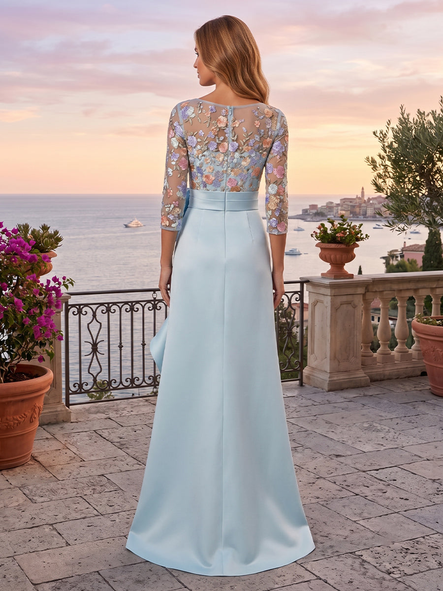 Embroidery Mermaid Scoop Neck Bow Ruched Evening Dresses
