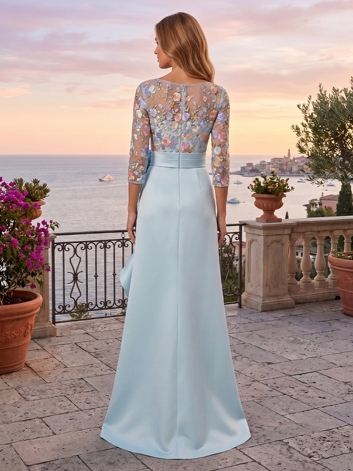 Embroidery Mermaid Scoop Neck Bow Ruched Evening Dresses