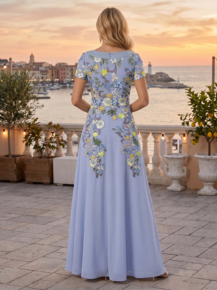 Embroidery A Line Scoop Neck Ruched elegent Evening Dresses