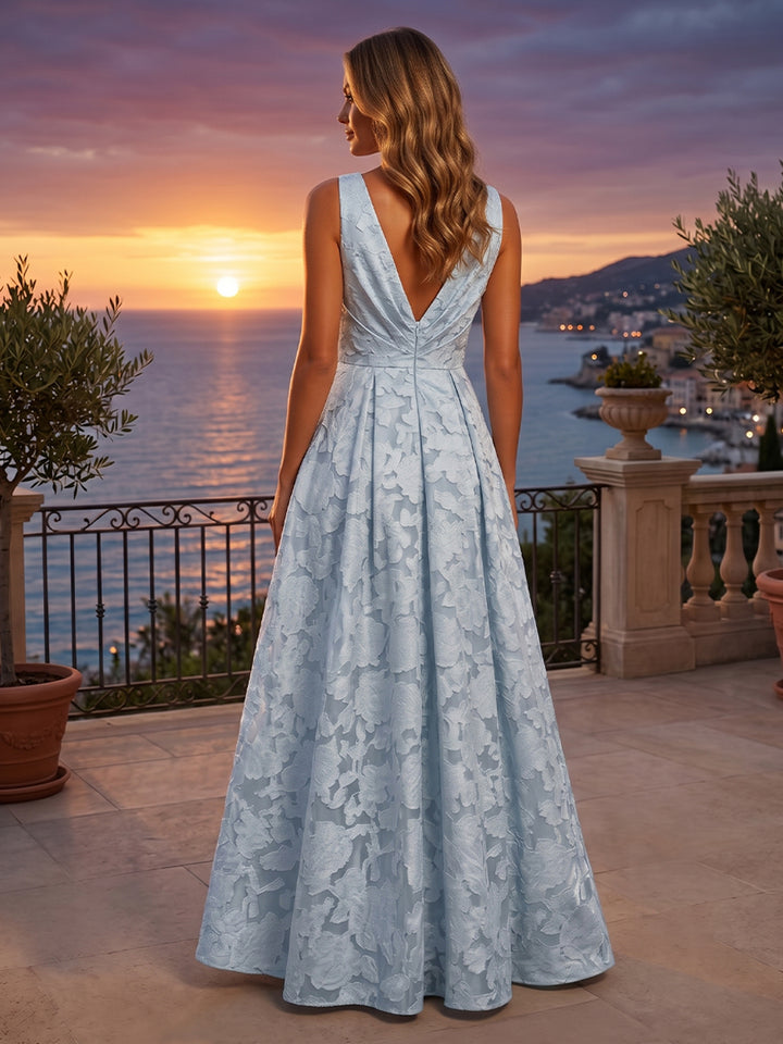 Jacquard A Line V Neck Pleats Ruched Evening Dresses