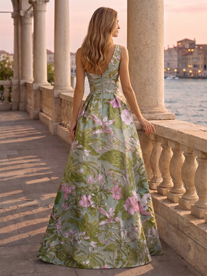 Jacquard A Line One Shoulder Front Slit Ruched Evening Dresses