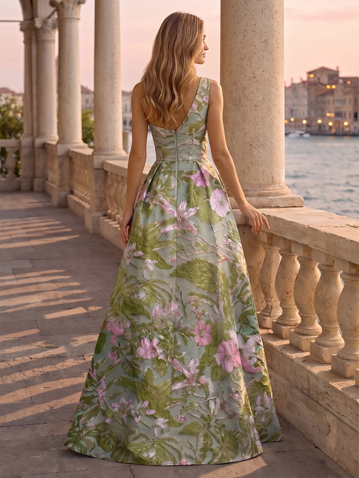 Jacquard A Line One Shoulder Front Slit Ruched Evening Dresses