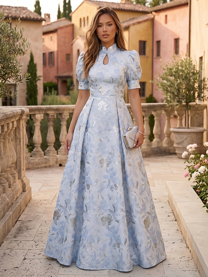 Jacquard A Line High Neck Ruched elegent Evening Dresses for Women
