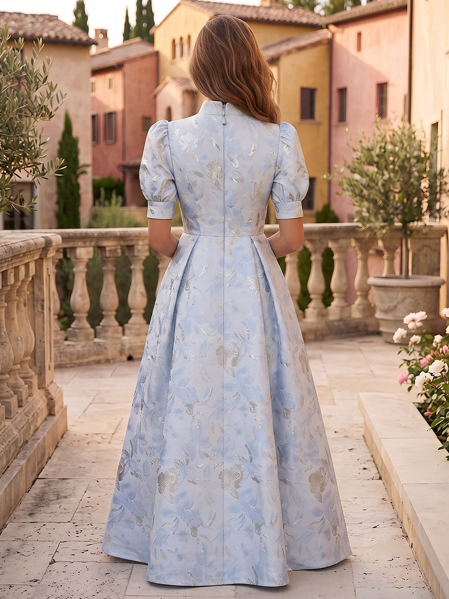 Jacquard A Line High Neck Ruched elegent Evening Dresses for Women