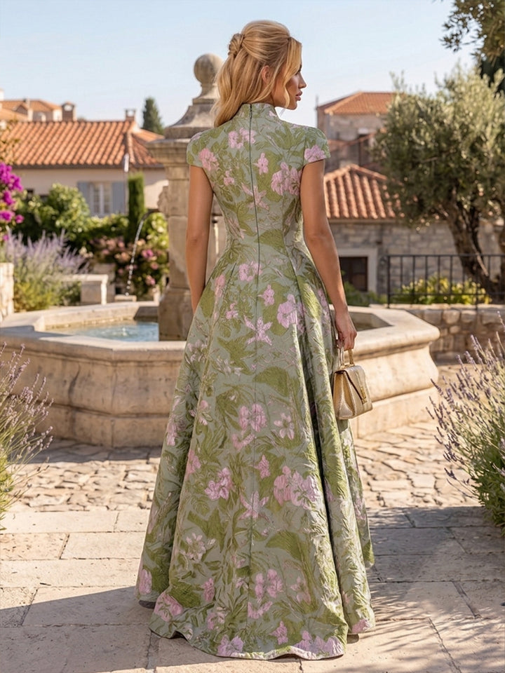 Jacquard High Low High Neck Ruched elegent Evening Dresses for Women