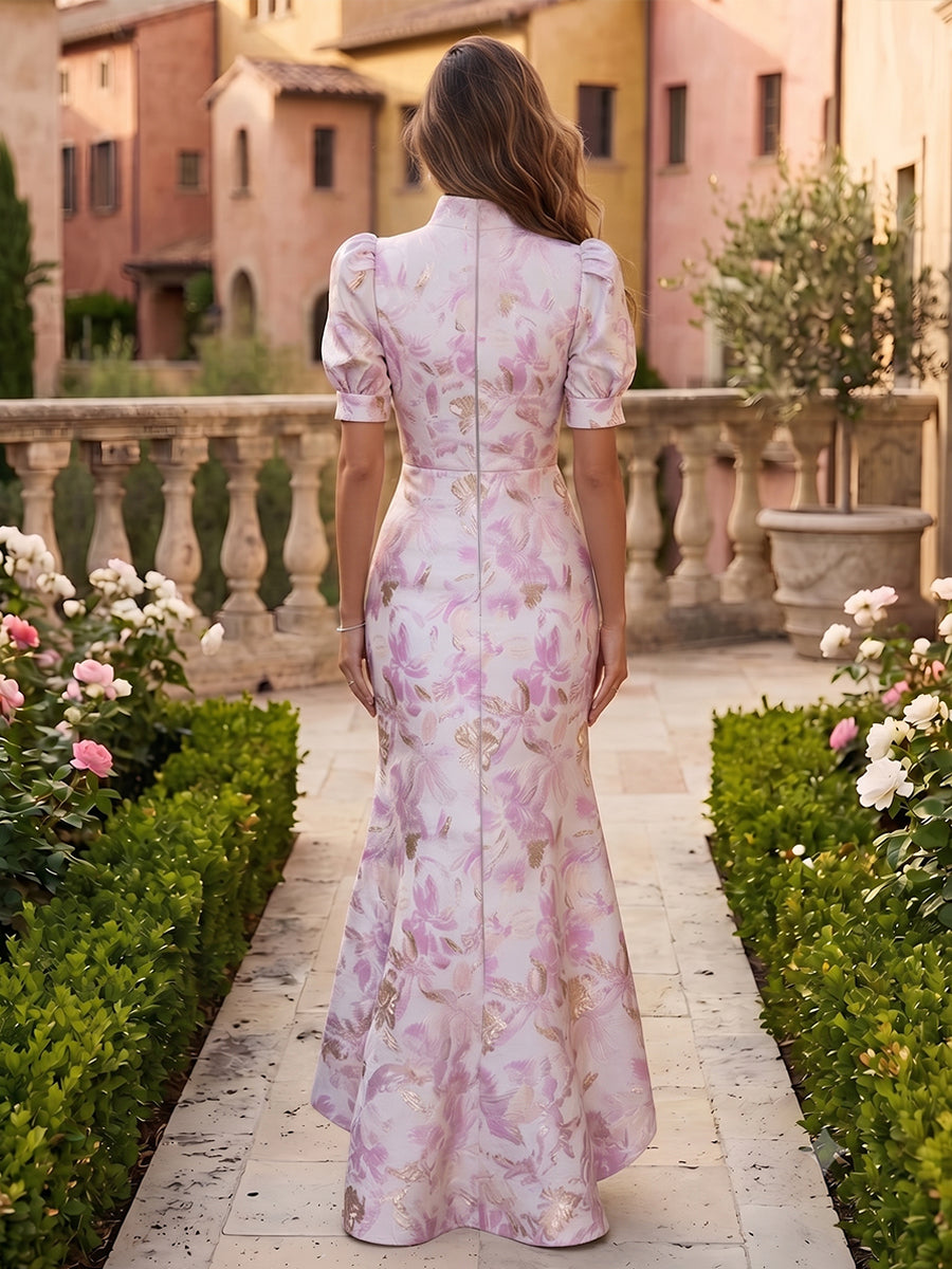 Jacquard High Low High Neck Tight elegent Evening Dresses for Women