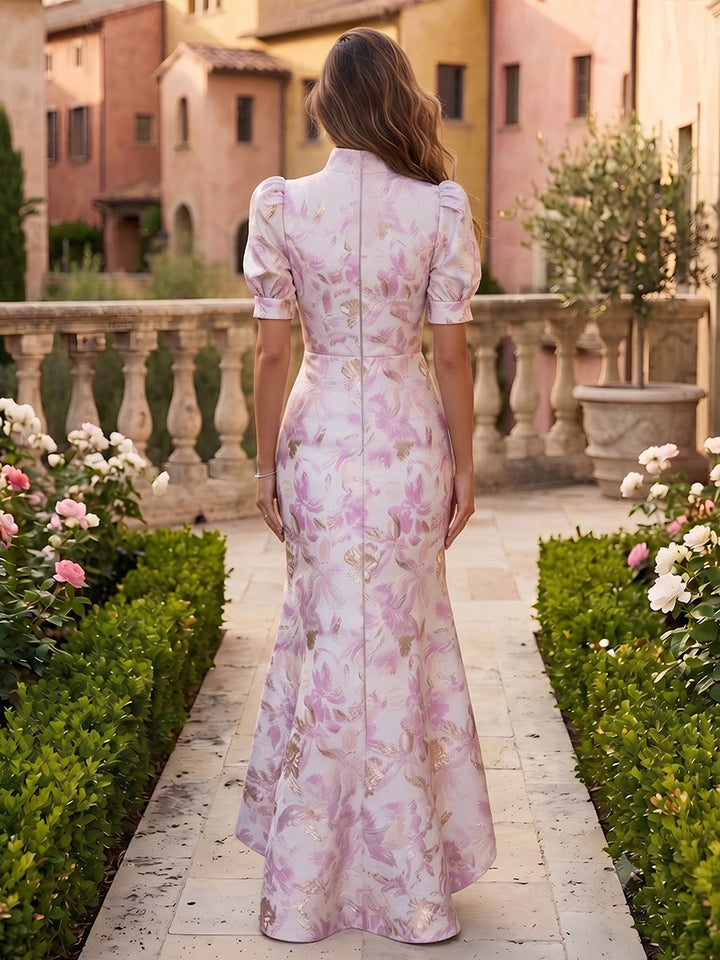 Jacquard High Low High Neck Tight elegent Evening Dresses for Women