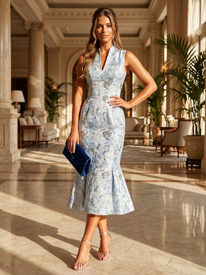 Jacquard Mermaid V Neck Ruched elegent Evening Dresses for Women