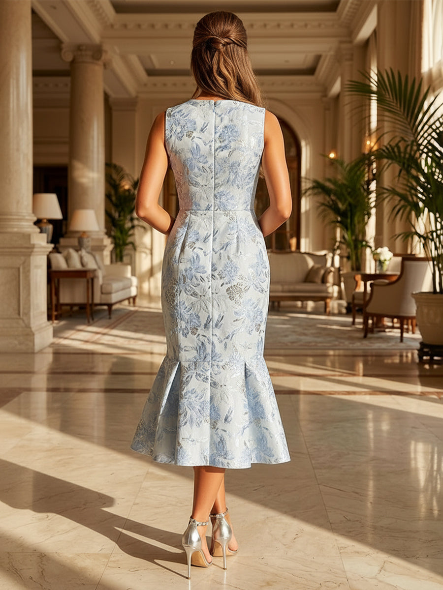 Jacquard Mermaid V Neck Ruched elegent Evening Dresses for Women