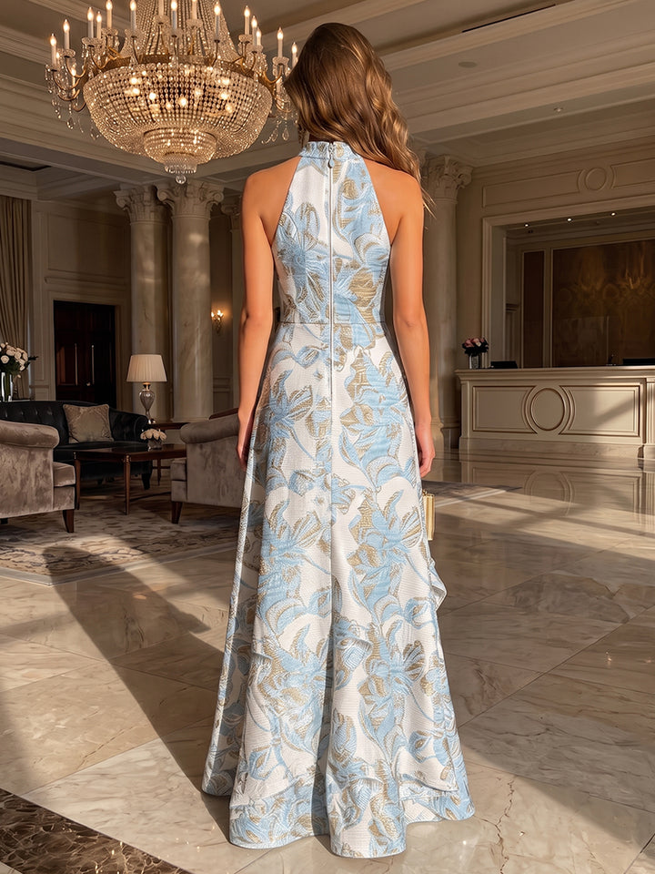 Jacquard Mermaid V Neck Ruffles Ruched Evening Dresses