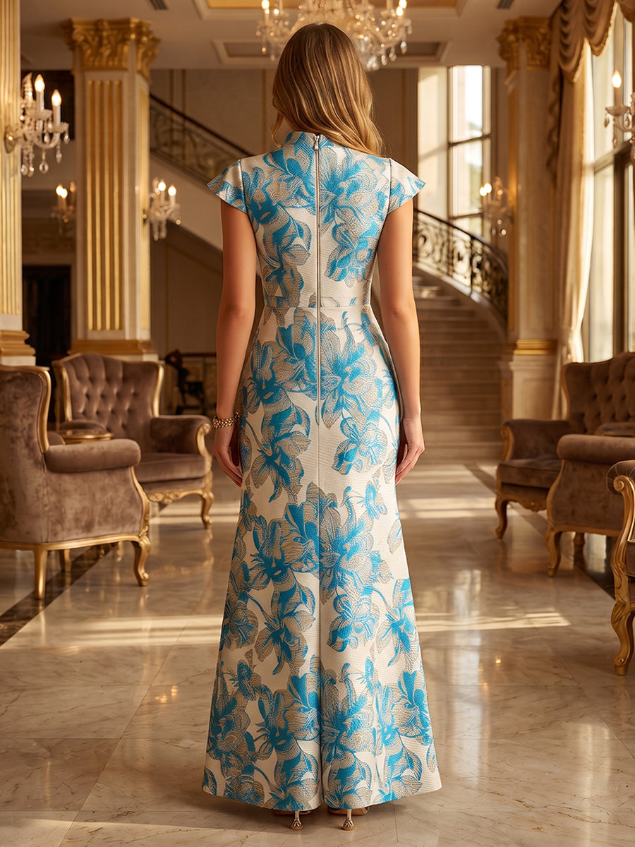 Jacquard Sheath V Neck Ruffles Ruched Evening Dresses