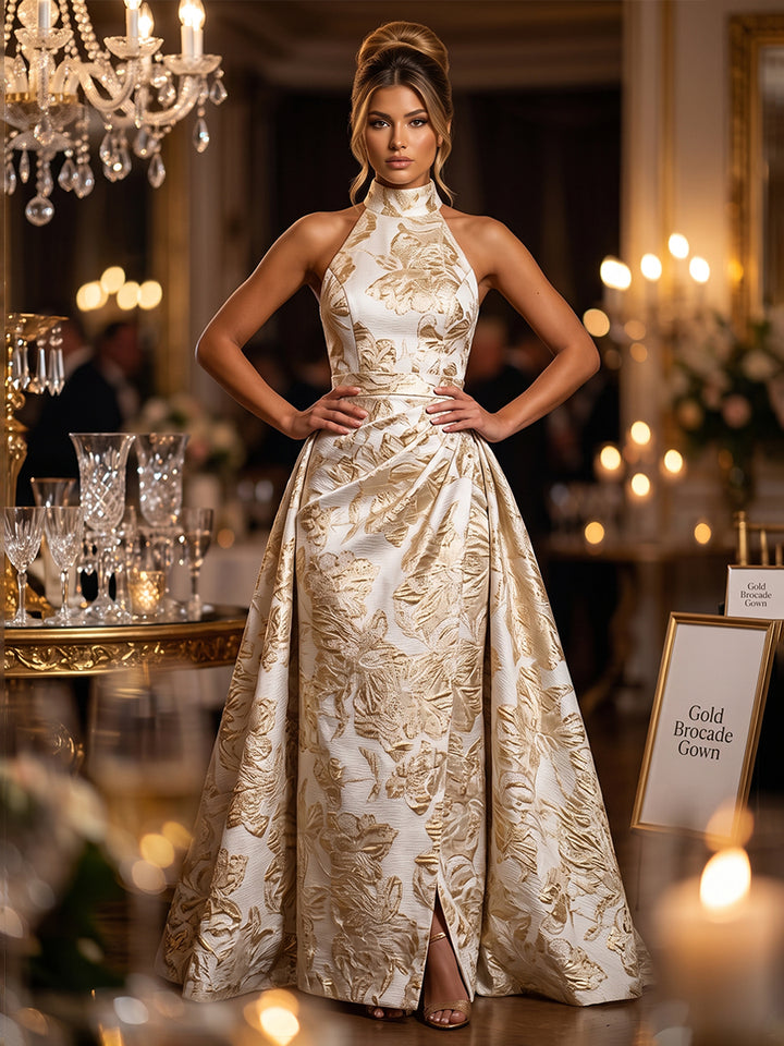 Jacquard A Line Halter Ruched elegent Evening Dresses